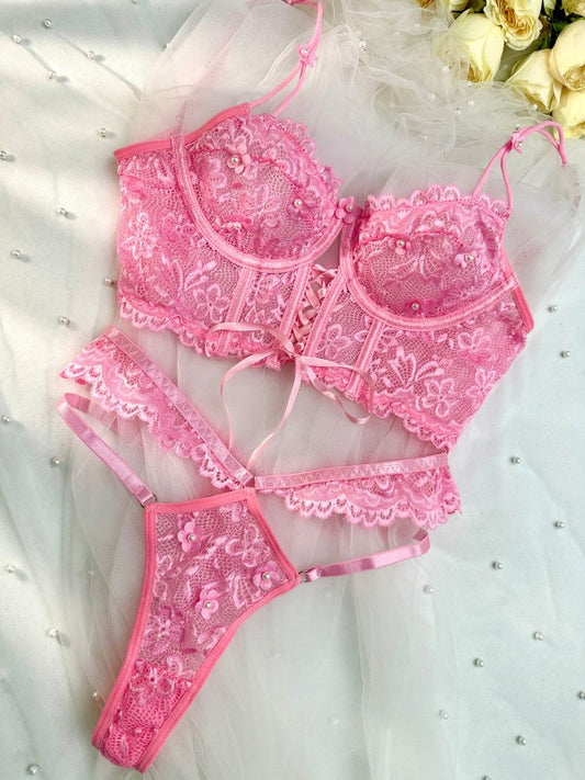 romance intimates - pink lace lingerie set